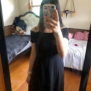off shoulder black maxi dress